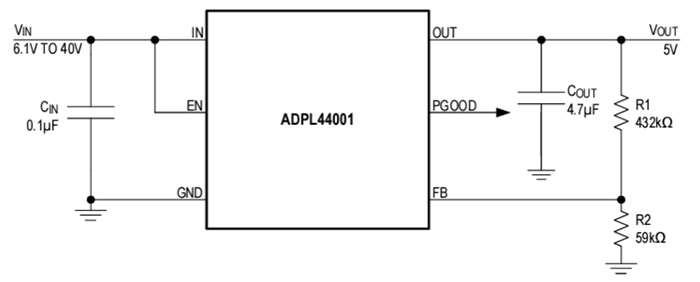 应用电路图 - Analog Devices Inc. ADPL44001高压线性稳压器